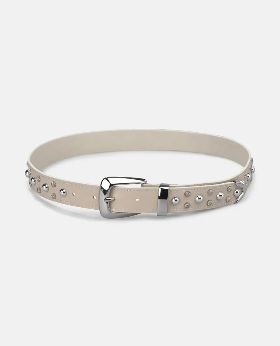 Alma en Pena V26CT015 ceinture cuir blanc clouté