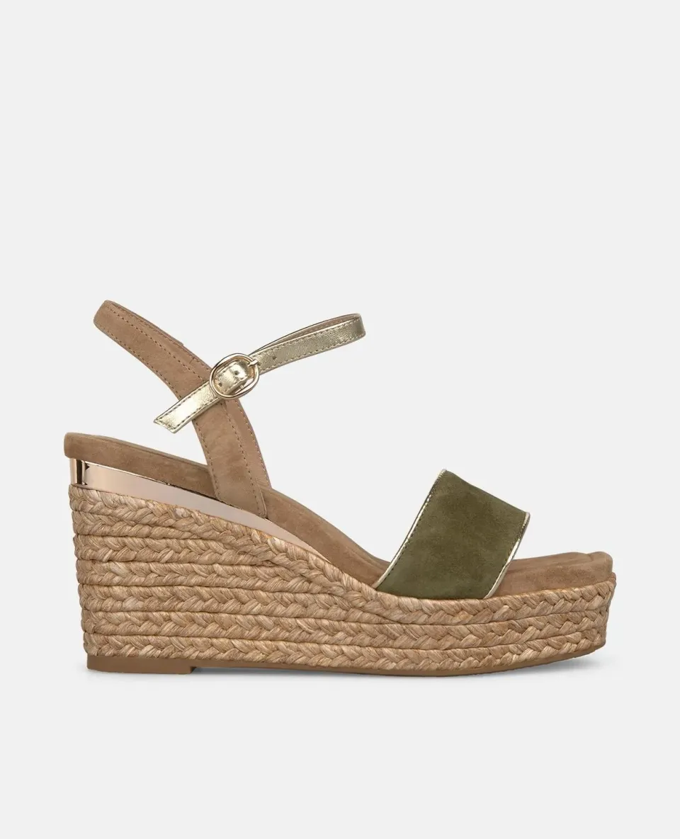 Alma en Pena V265500 compensée kaki cuir 9 cm