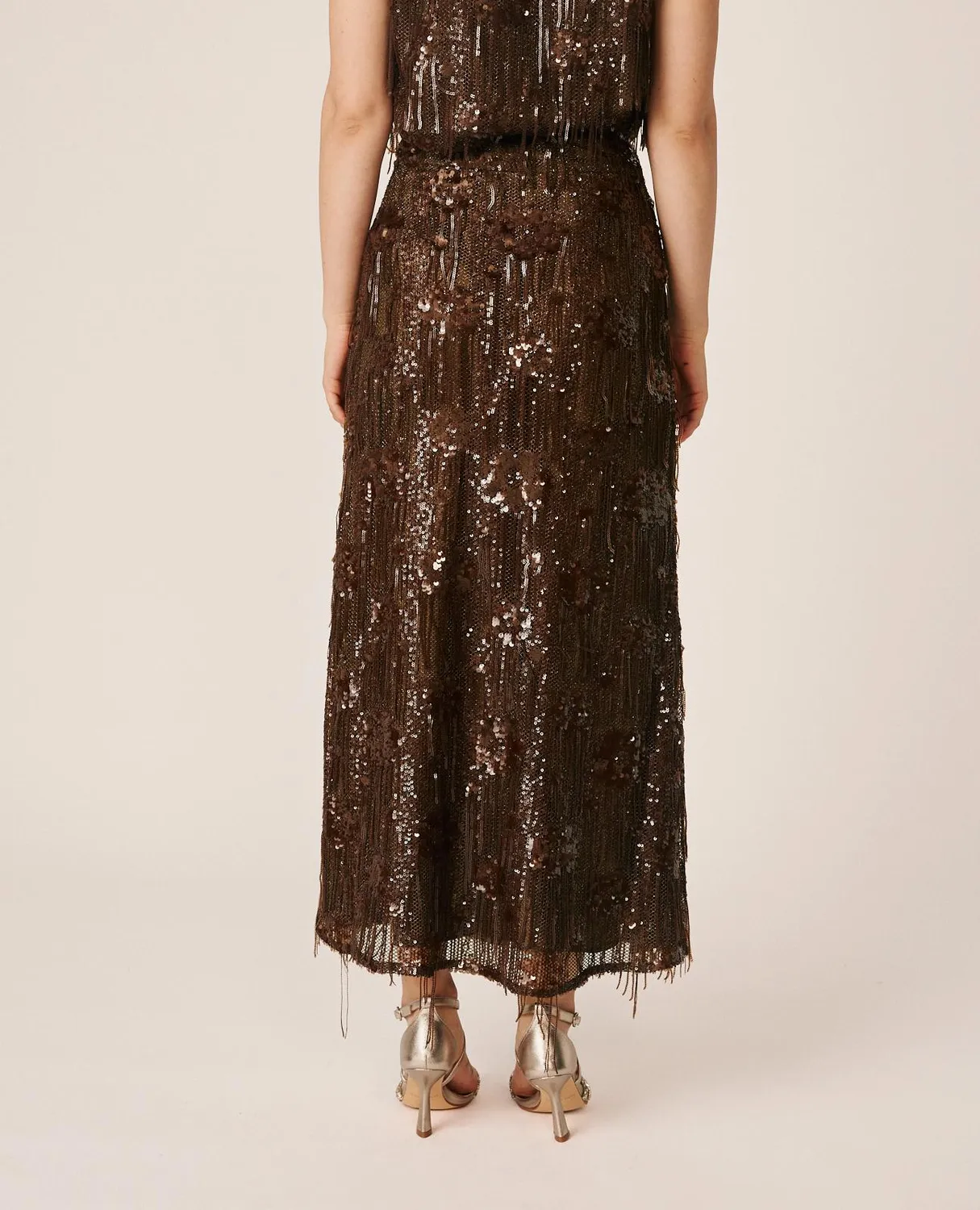 Alma en Pena I26CL1804 jupe longue marron sequins