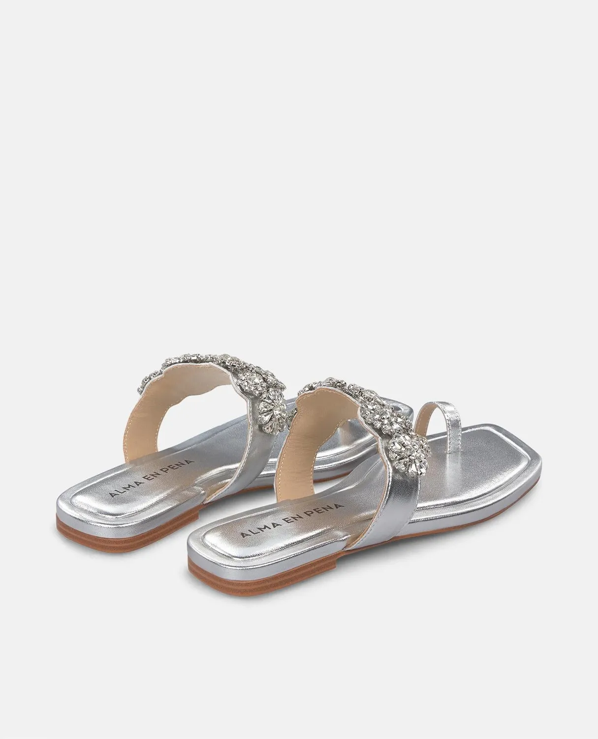 Alma en Pena V251913 tongs cuir argent strass plat