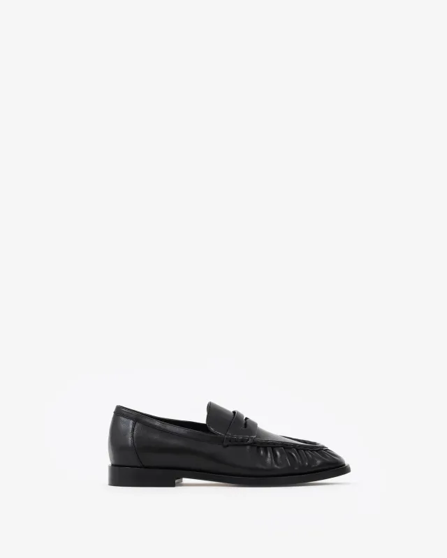 Mi/Mai Orso Black mocassins cuir noir cousus plats