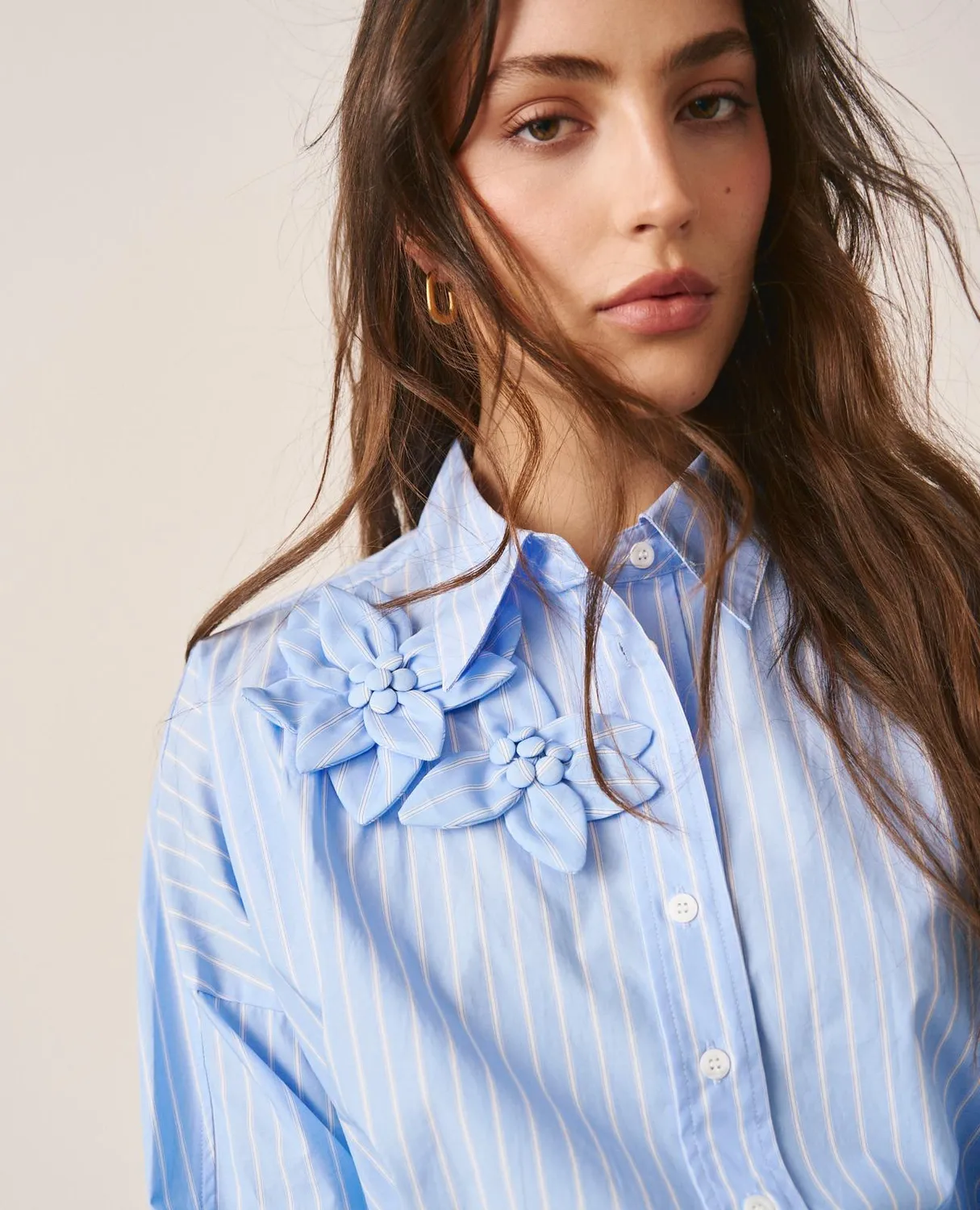 Alma en Pena I25CL0404 chemise rayée bleue fleurs