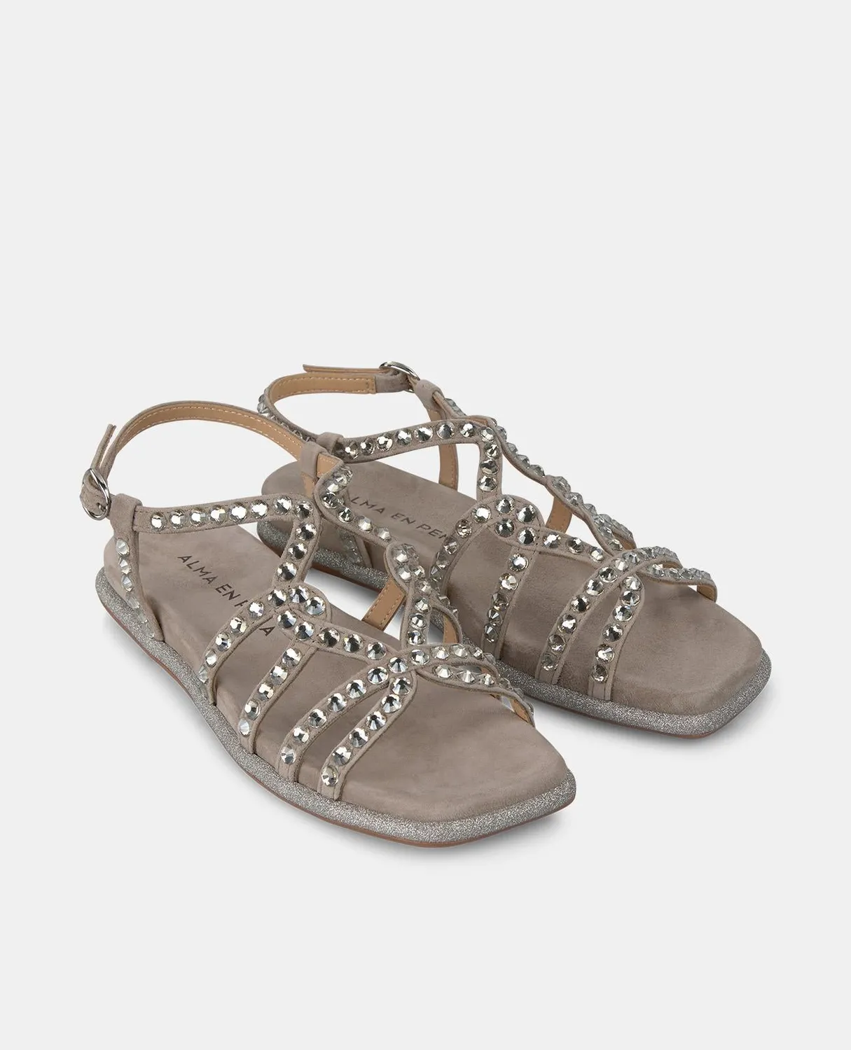 Alma en Pena V2551600 sandales plates strass taupe 2 cm