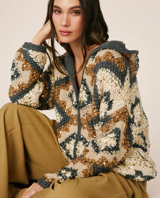 Alma en Pena I26CL1201 cardigan laine marron capuche