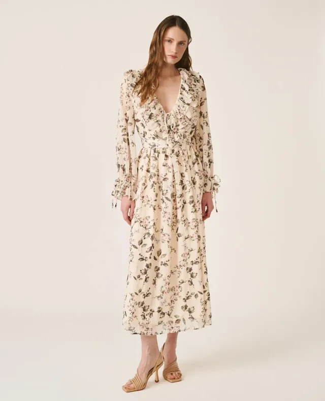 Alma en Pena V26CL0268 robe midi verte fleurie