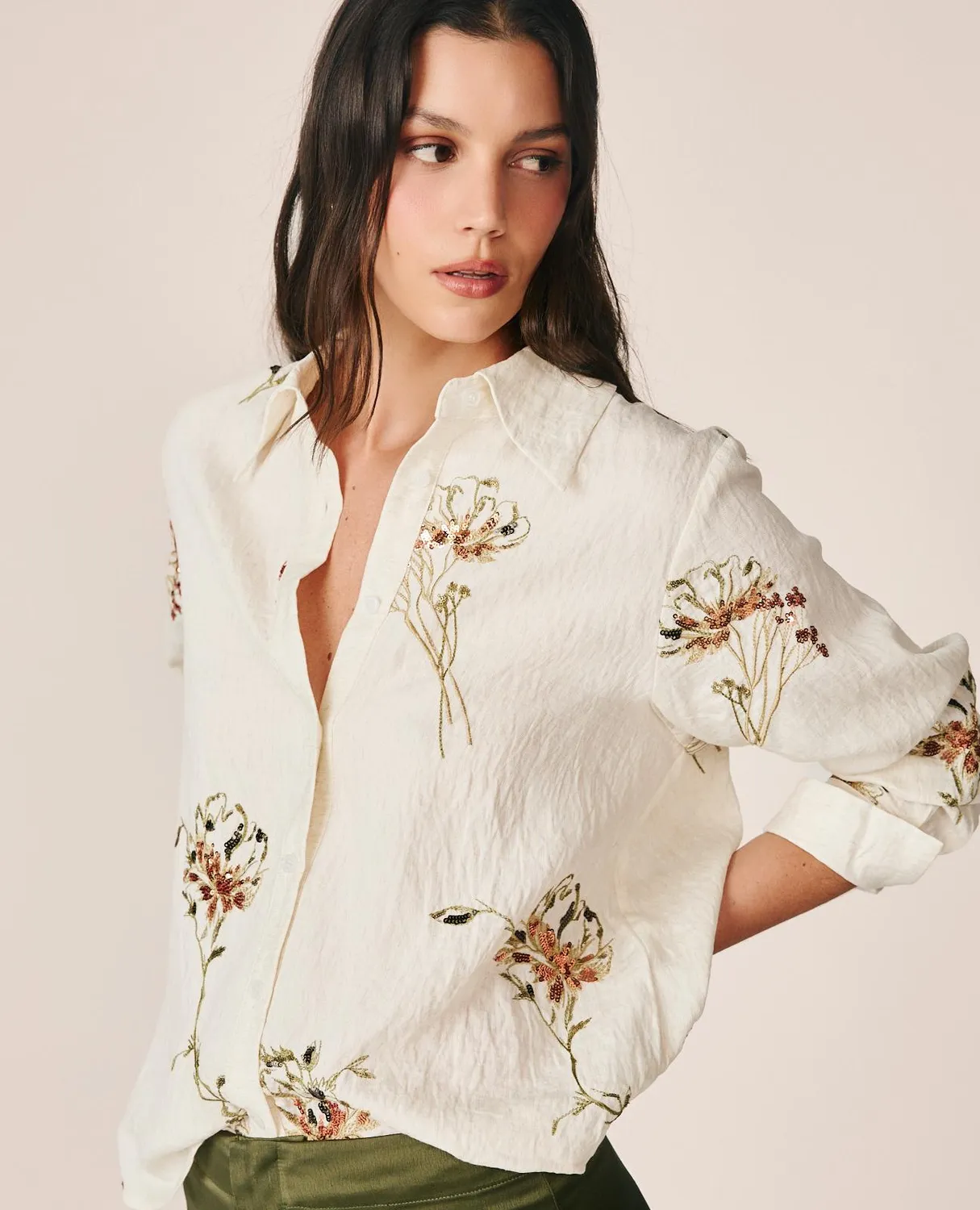 Alma en Pena I26CL0407 blouse lin blanc broderie florale