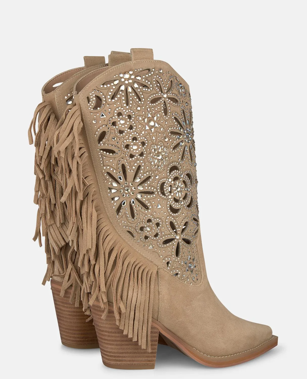 Alma en Pena V260151 bottes cuir franges arena 7 cm