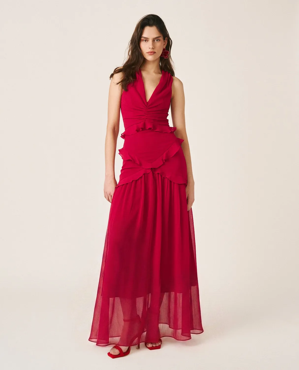 Alma en Pena V26CL0244 robe midi rouge dos croisé