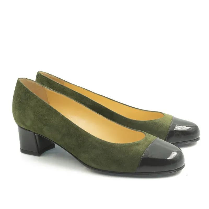 Bégum Paris Echo escarpin olive 4 cm cuir velours
