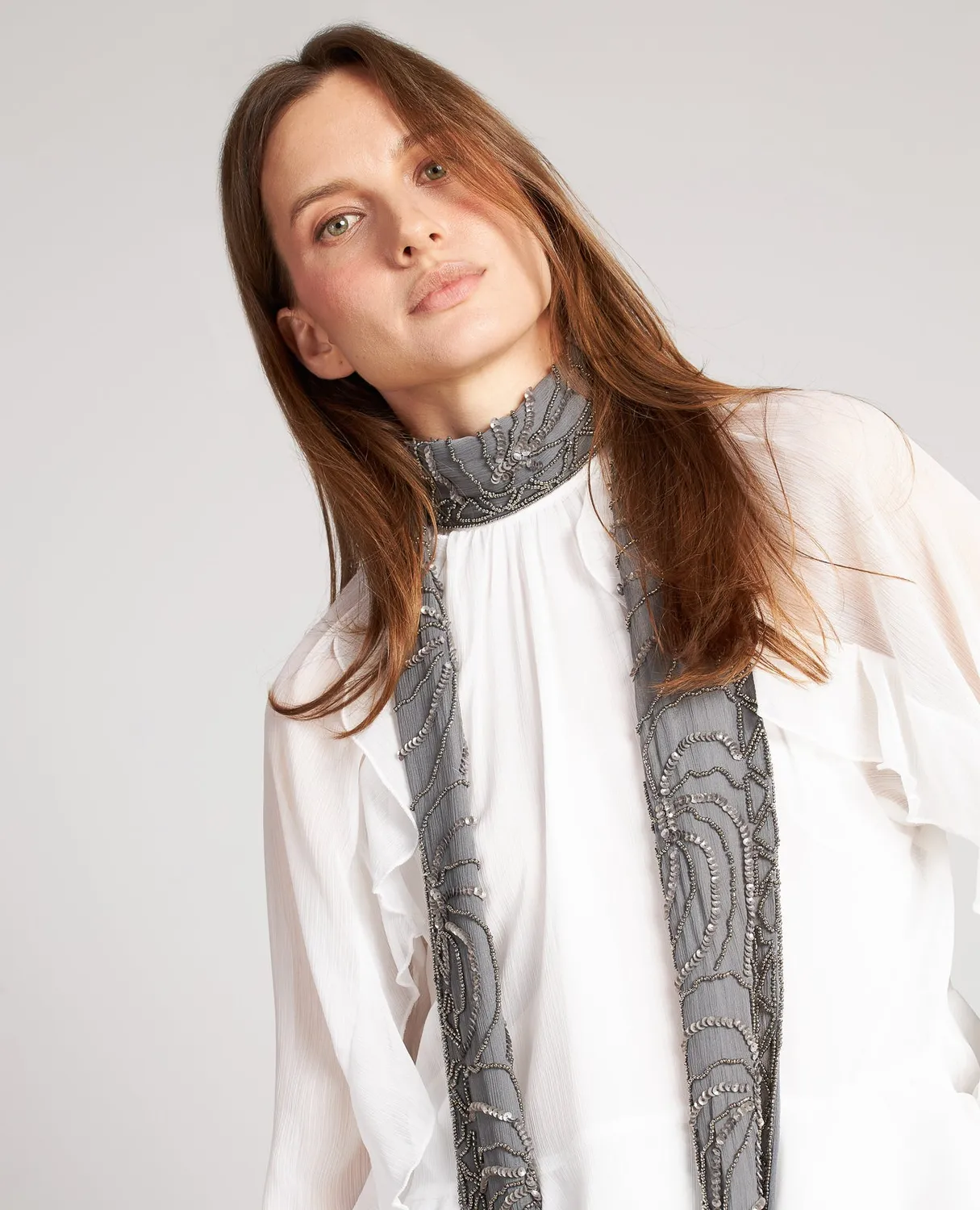 Alma en Pena I25AC102 foulard gaze gris perles 10x200 cm