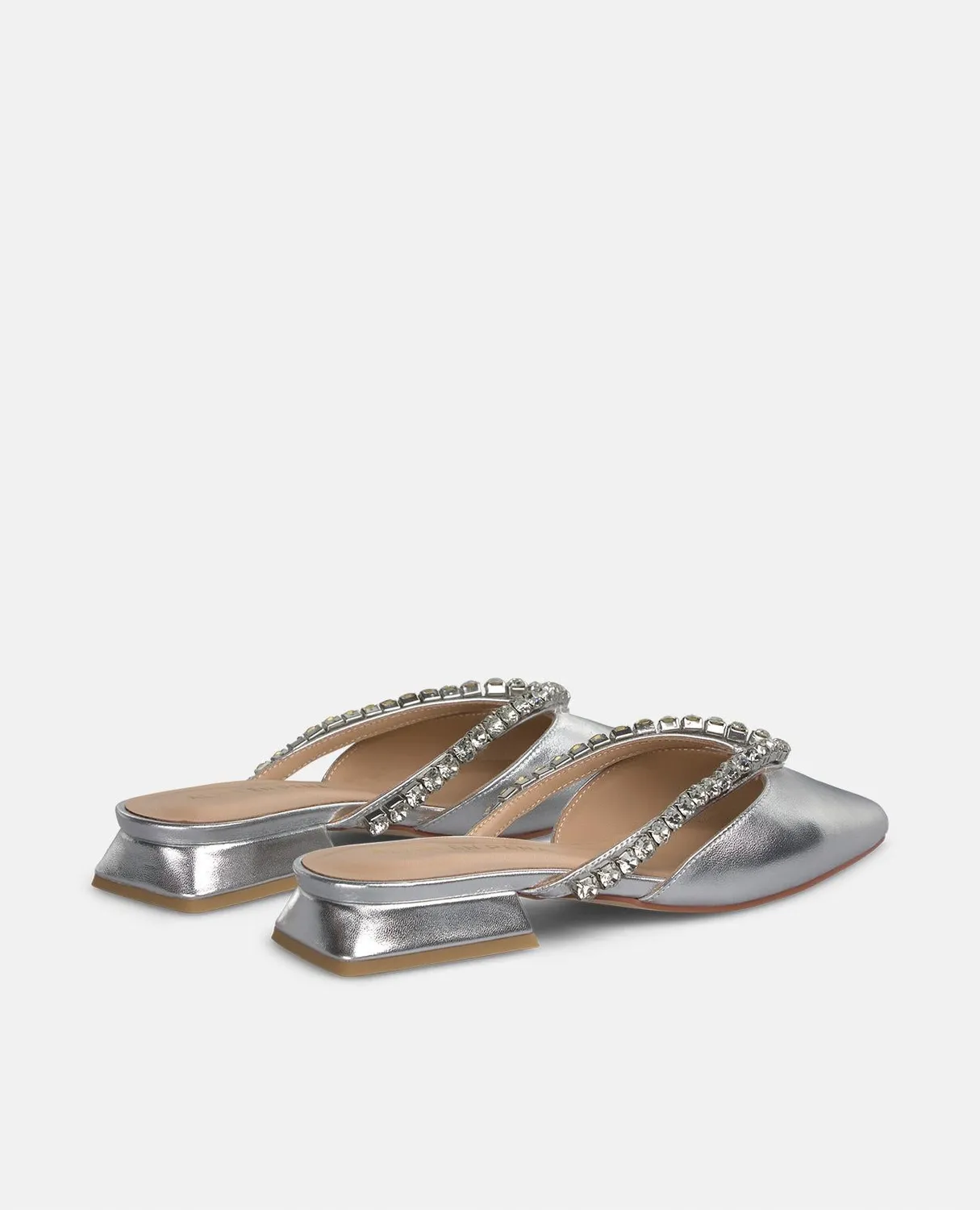 Alma en Pena V250485 mules cuir argent strass 2 cm