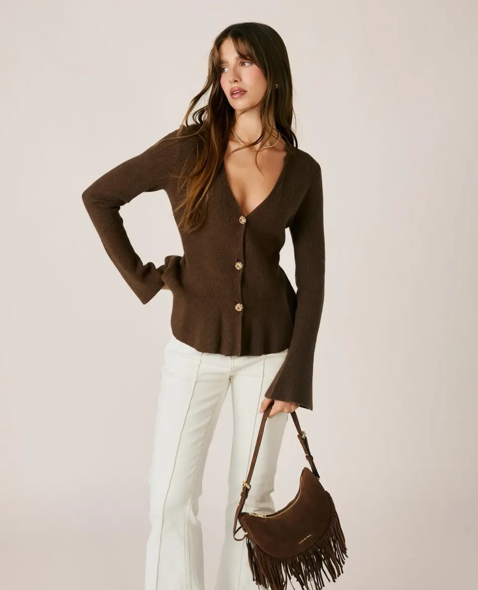 Alma en Pena I26CL1202 cardigan maille col V marron