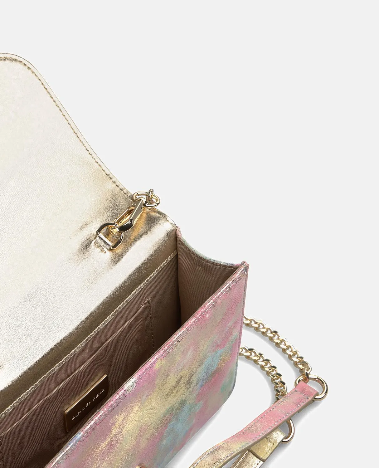 Alma en Pena BG103 clutch cuir rose à strass chaîne