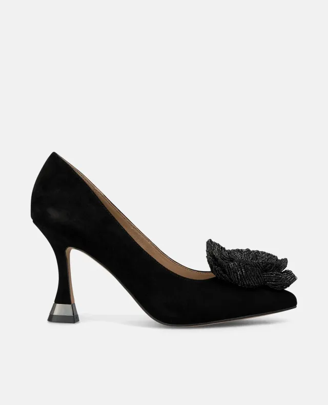 Alma en Pena I250433 escarpins noirs cuir fleur 9 cm