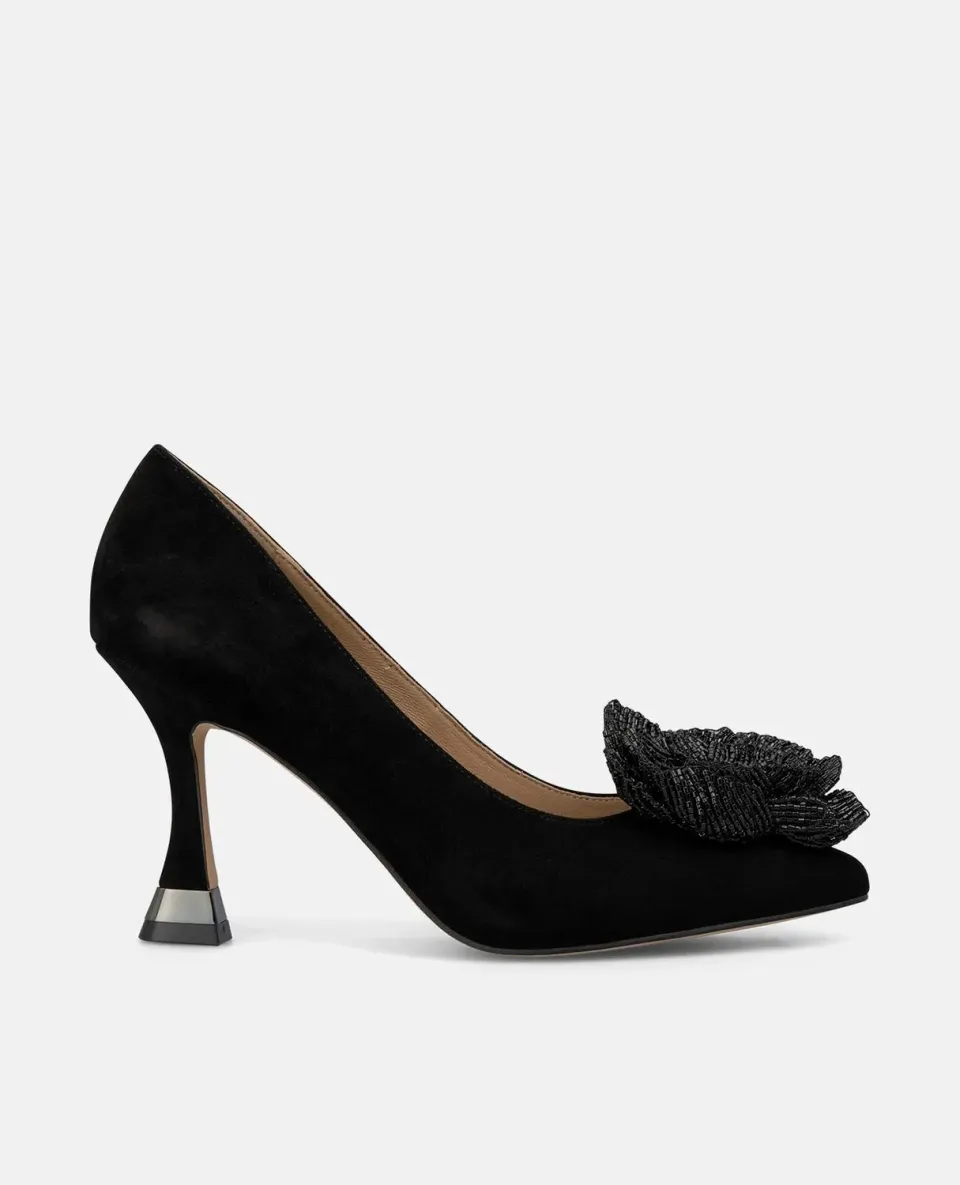 Alma en Pena I250433 escarpins noirs cuir fleur 9 cm