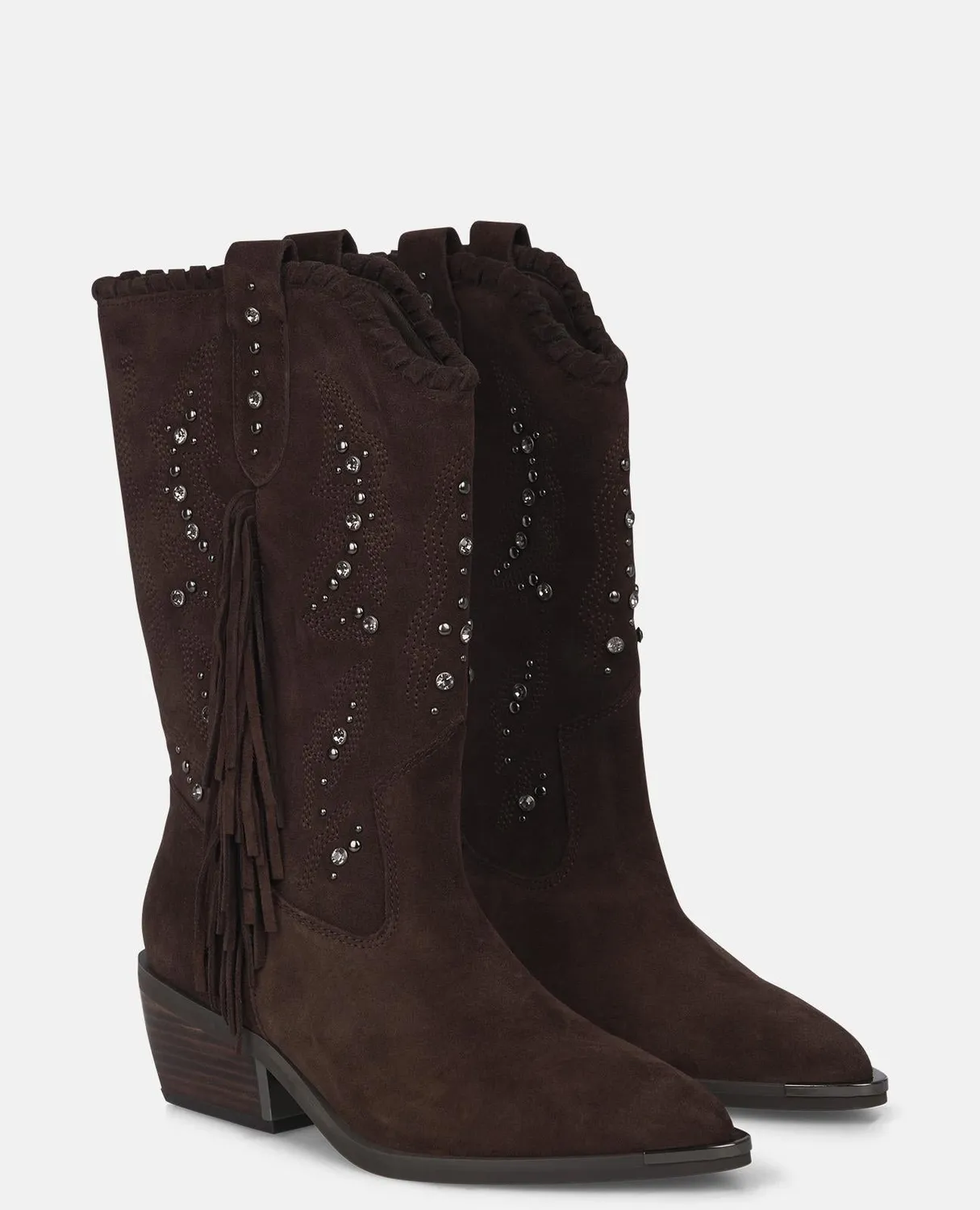 Alma en Pena I250901 bottines cowboy marron franges plates