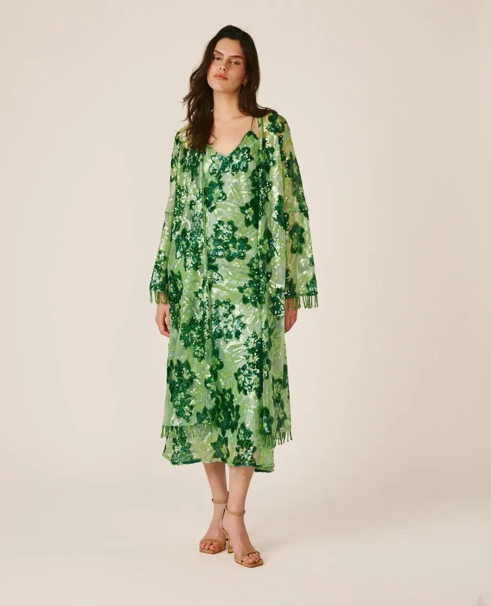 Alma en Pena V26CL1302 caftan vert floral sequins