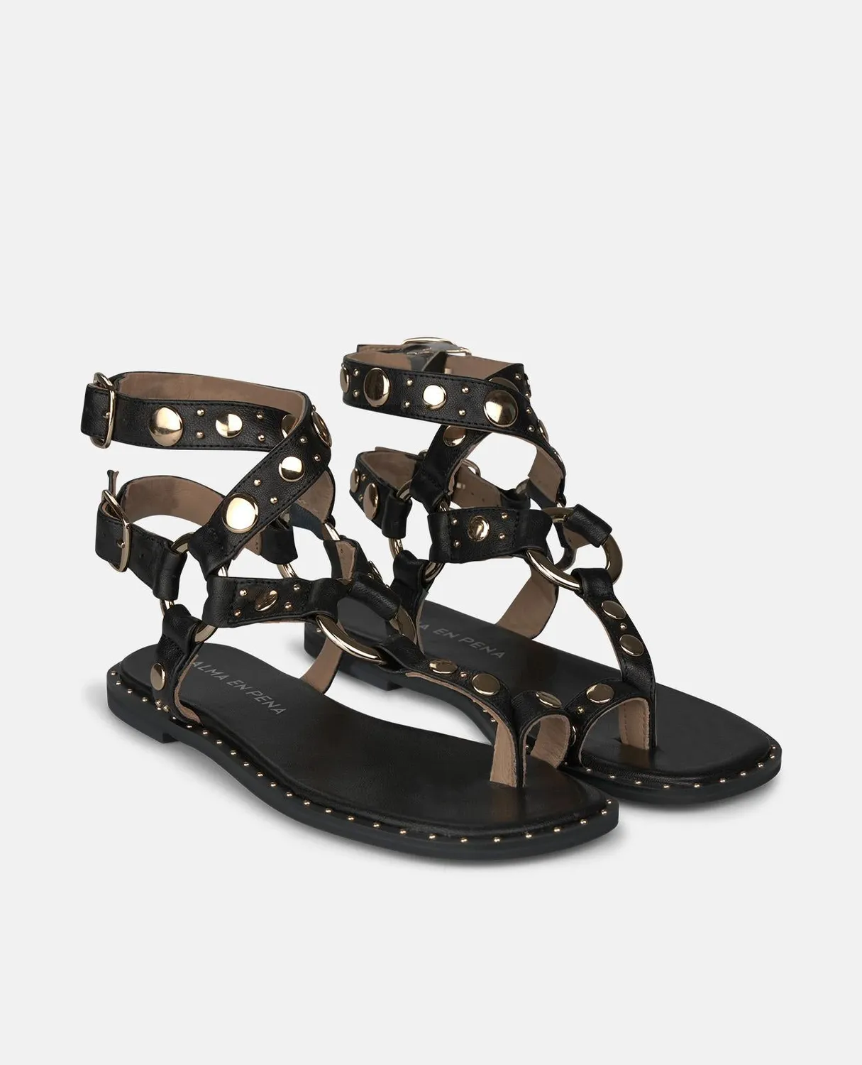 Alma en Pena V268211 sandales plates noir cuir