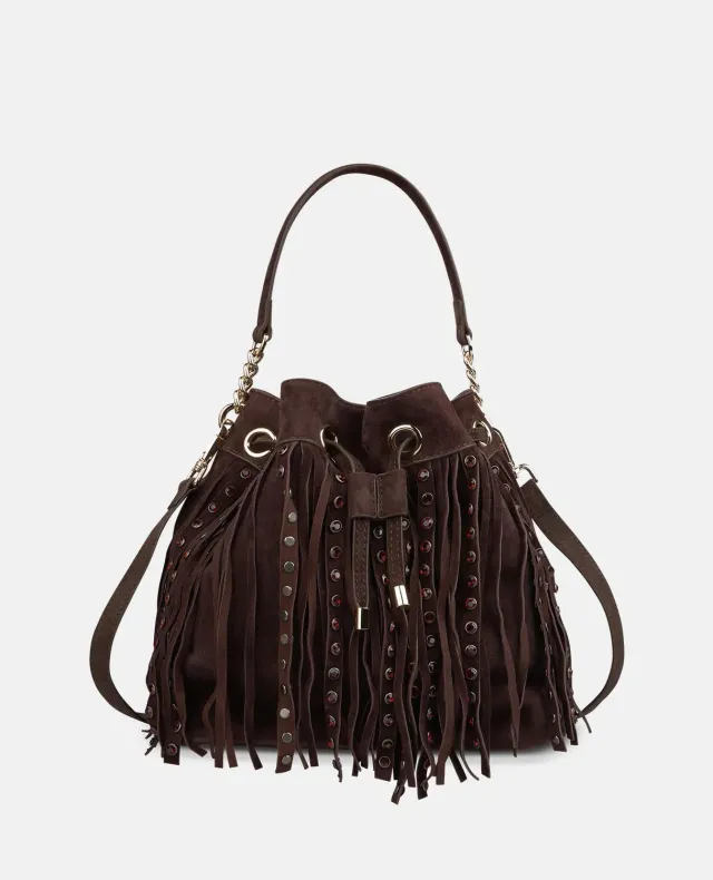 Alma en Pena BG208 sac seau daim marron franges