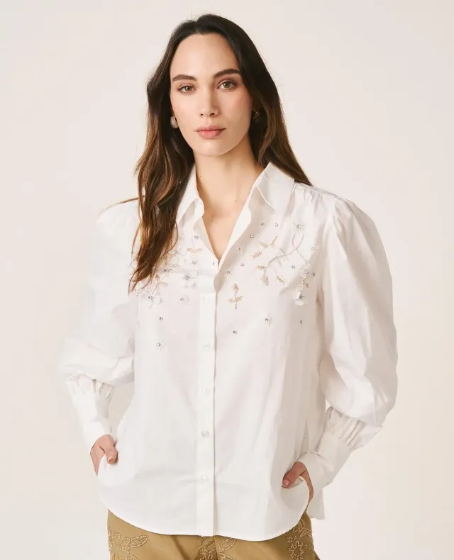 Alma en Pena V26CL0401 chemise blanche coton strass floral