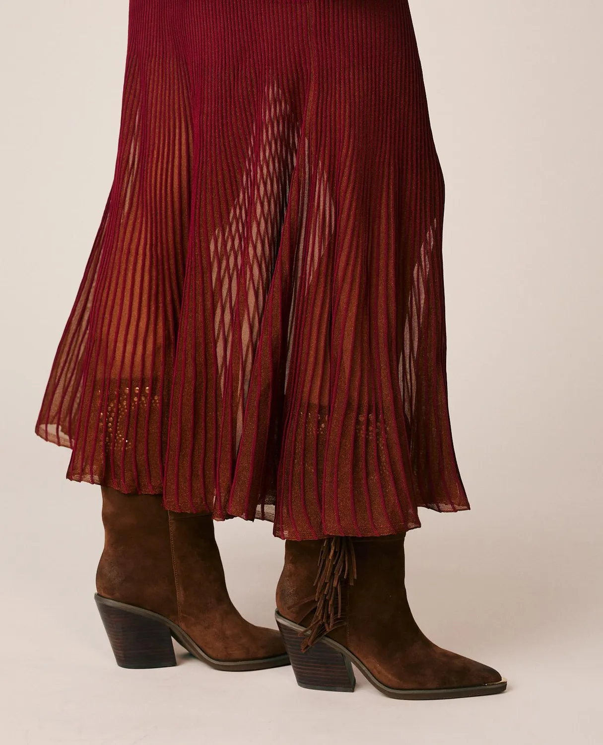 Alma en Pena I25CL1803 jupe midi bordeaux semi-transparente