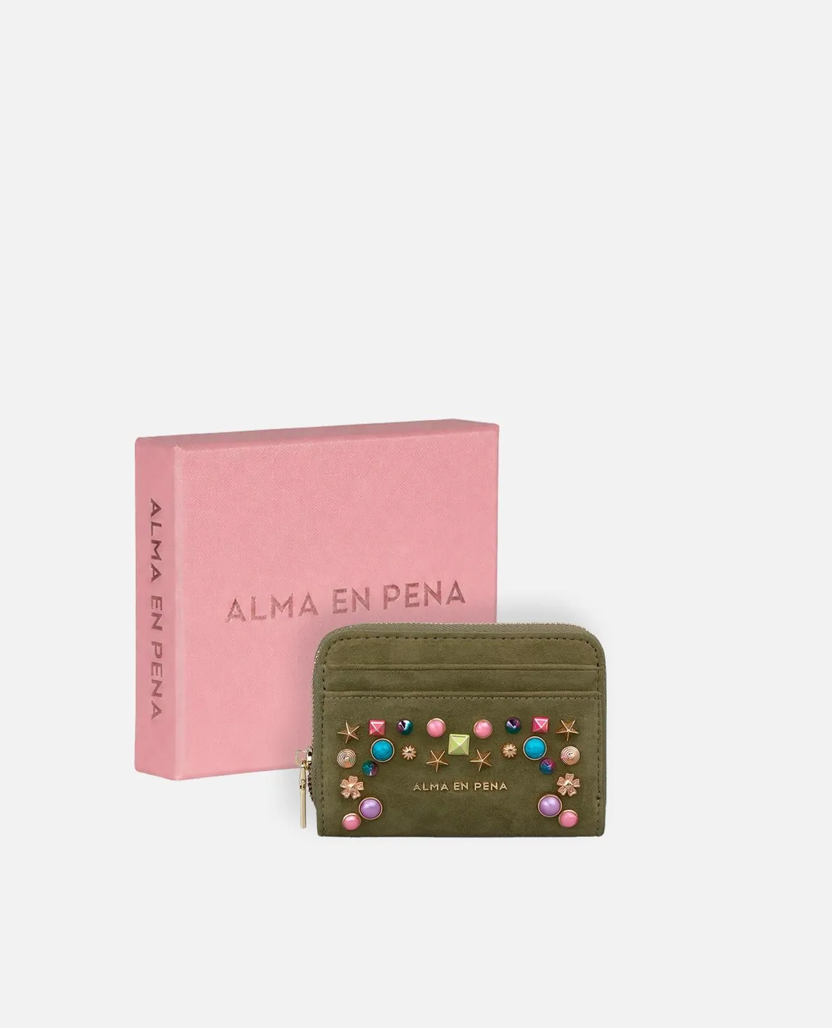 Alma en Pena V26WT013 portefeuille cuir kaki clouté