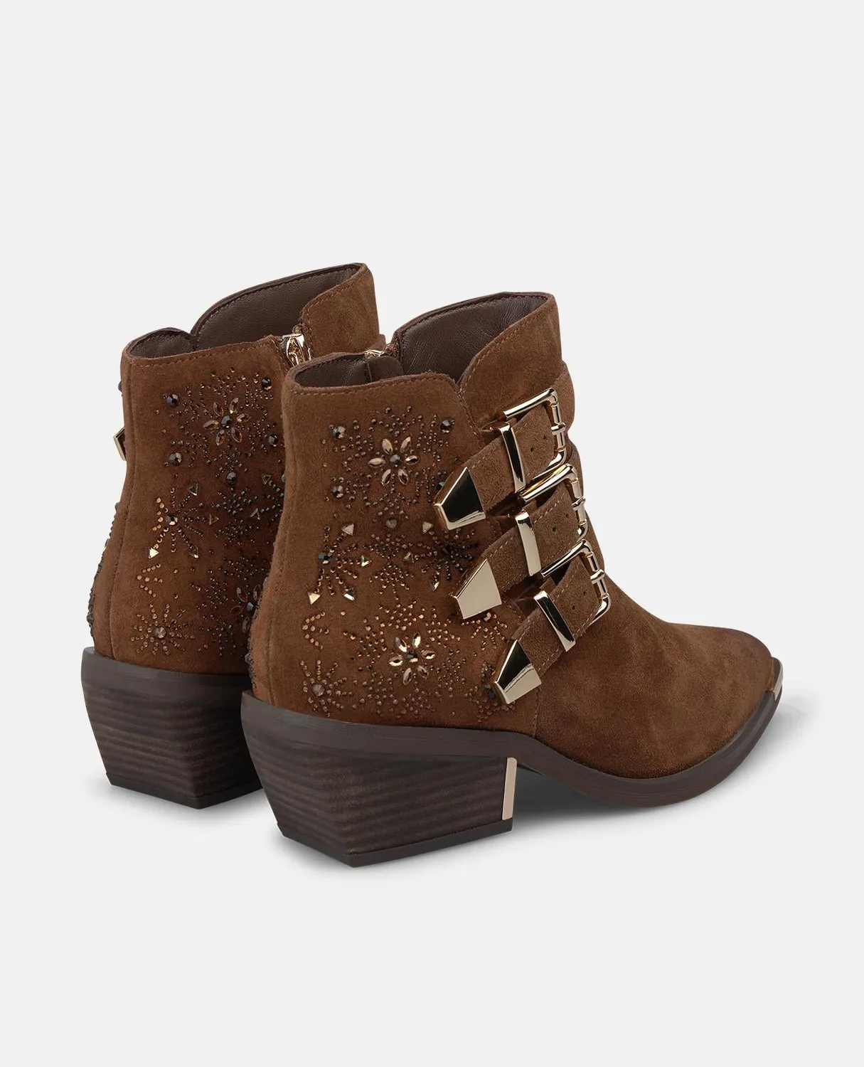 Alma en Pena I260556 bottines daim camel boucles talon 5 cm