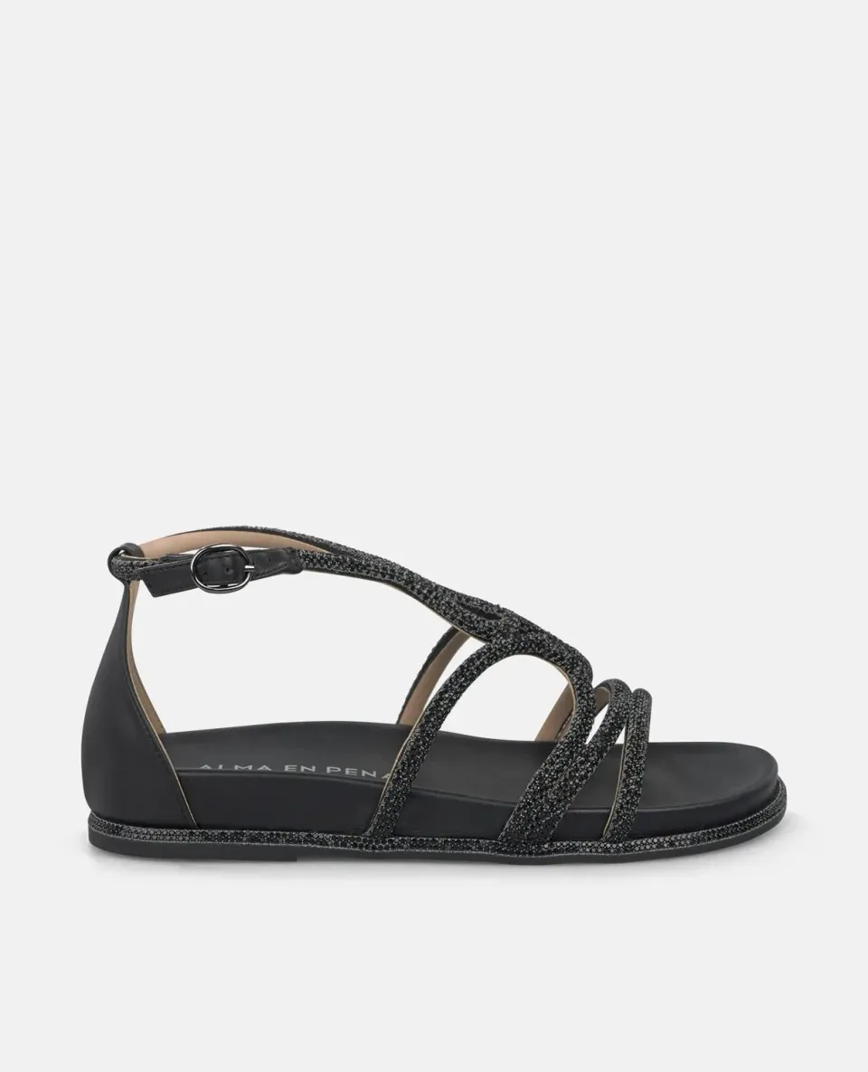Alma en Pena V267108 sandales plates noir brillant