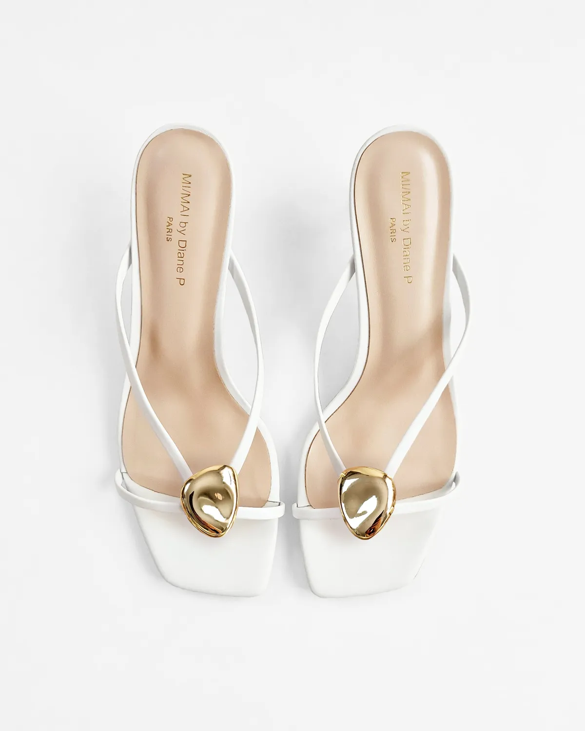 Mi/Mai Lagos White mules cuir doré talon 5,5 cm