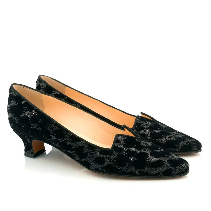 Bégum Paris Marquise escarpins velours noir paillettes talon 4 cm