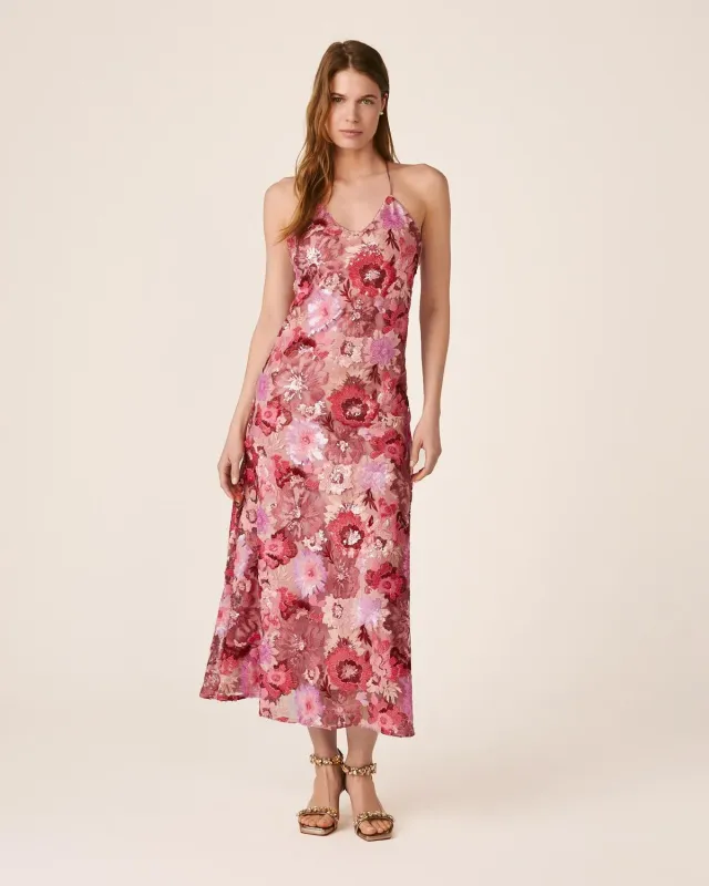 Alma en Pena V26CL0246 robe midi fuchsia sequins