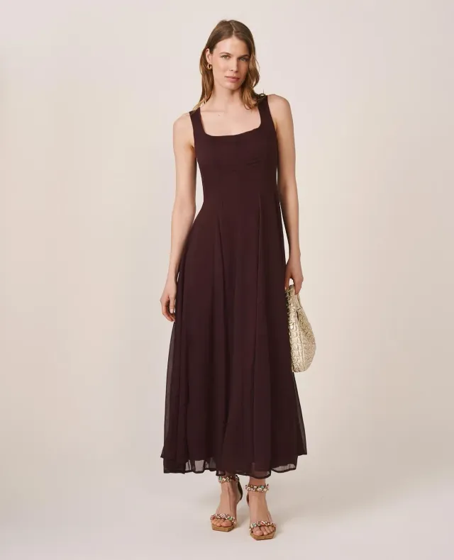 Alma En Pena V26CL0211 robe midi marron gaze fluide