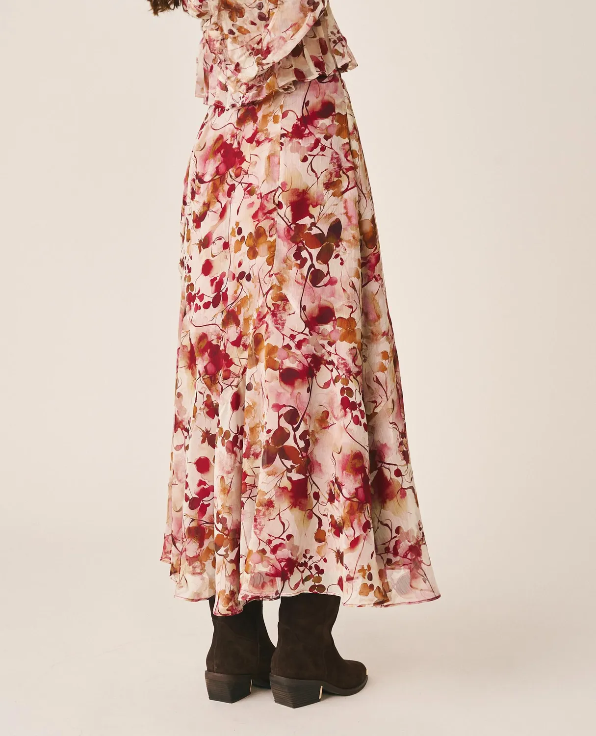 Alma en Pena I26CL1808 jupe midi rose floral gaze