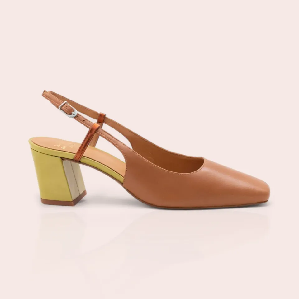 Karine Arabian TANIA slingback cuir camel talon 50 mm
