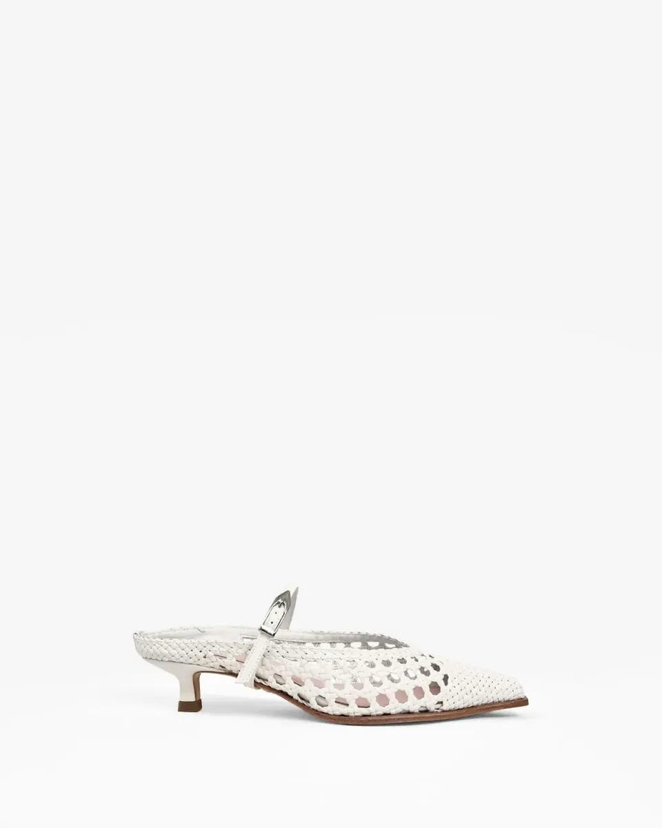 Mi/Mai Suzanne Woven White mule tressé blanc talon