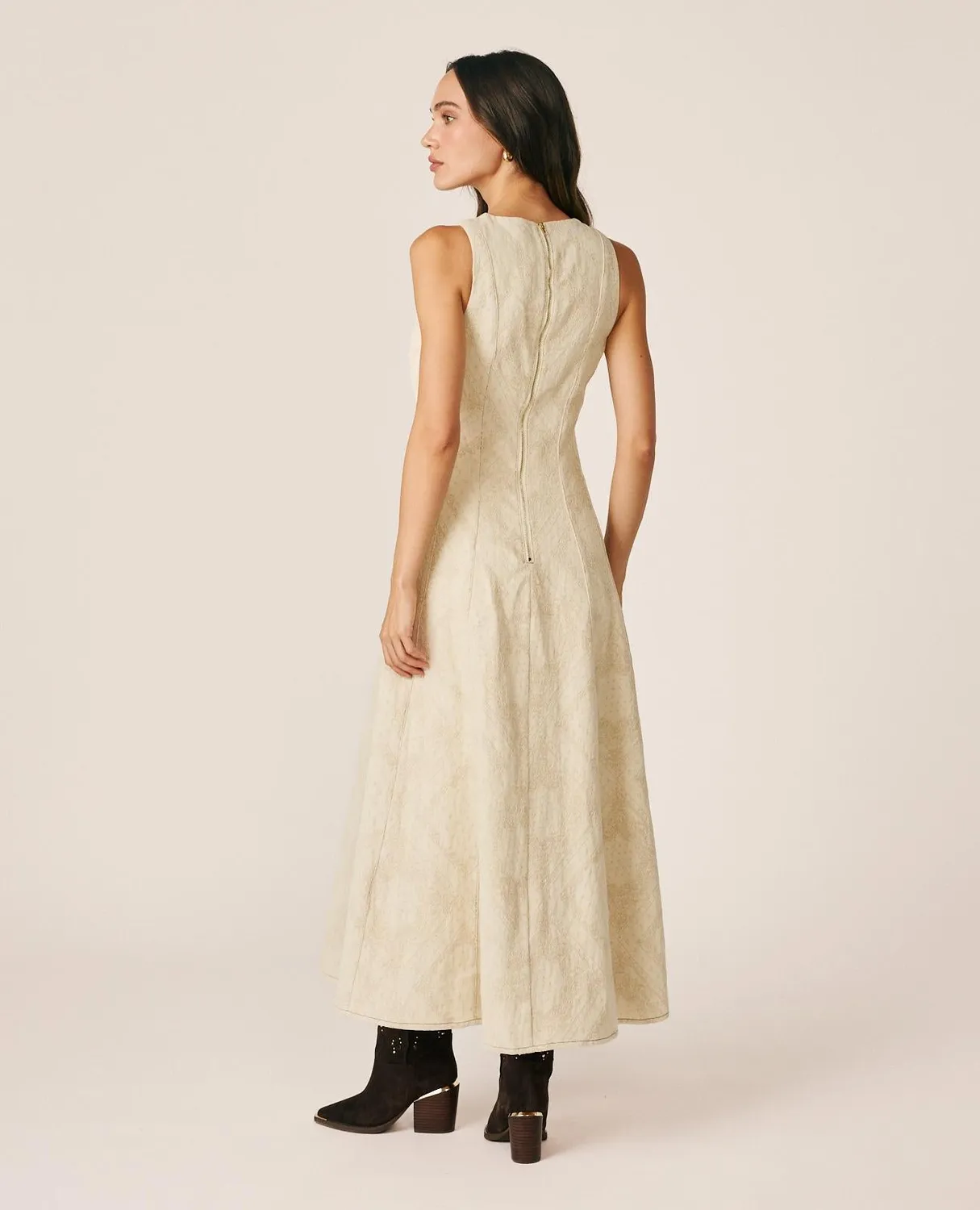 Alma en Pena I26CL0227 Robe Longue Jacquard Paisley Écru