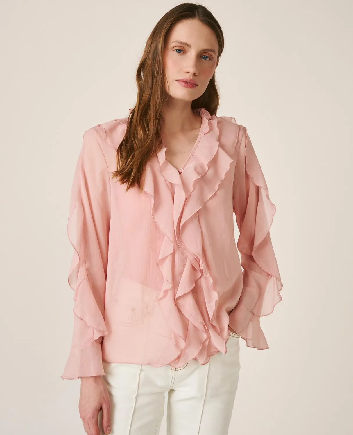 Alma en Pena V26CL0517 blouse rose volants polyester