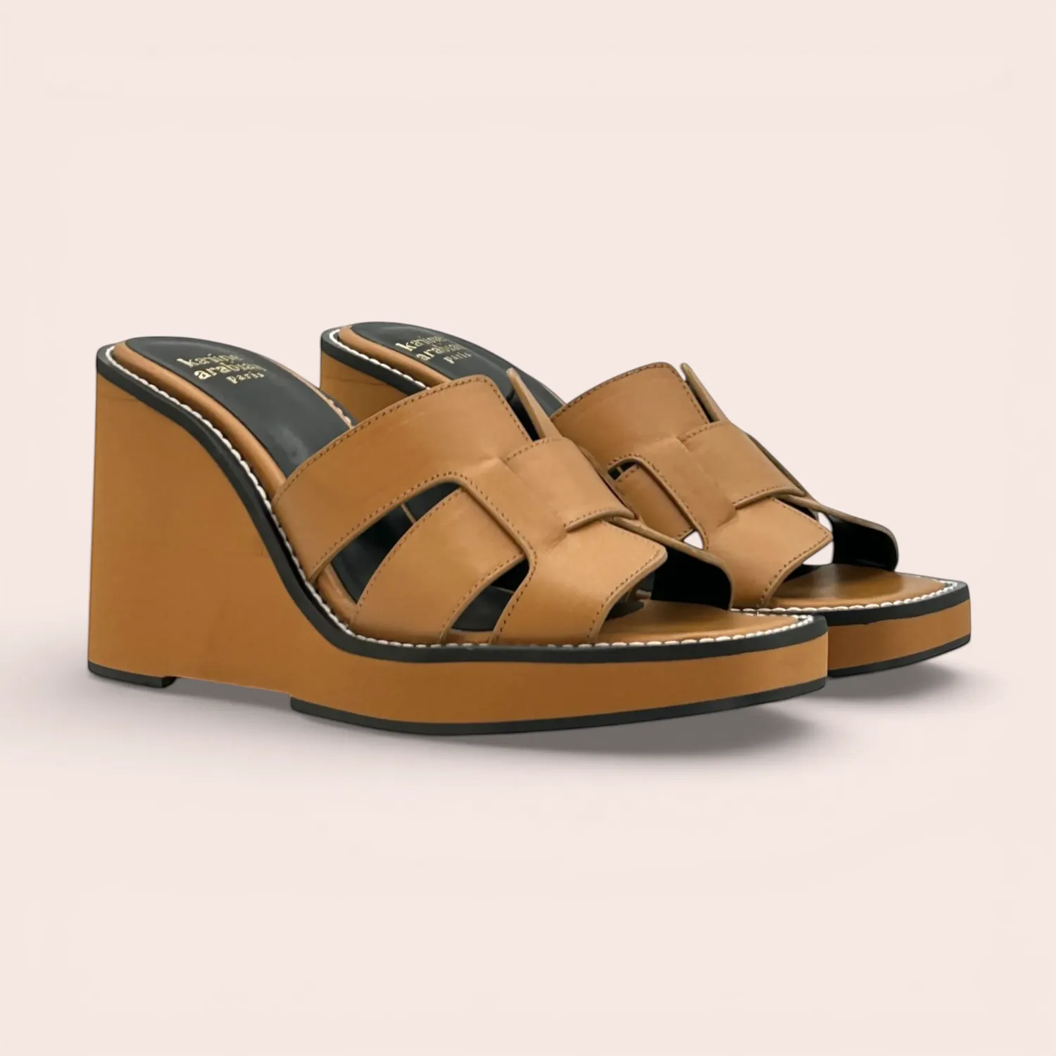 Karine Arabian Cleya mule cuir camel compensée