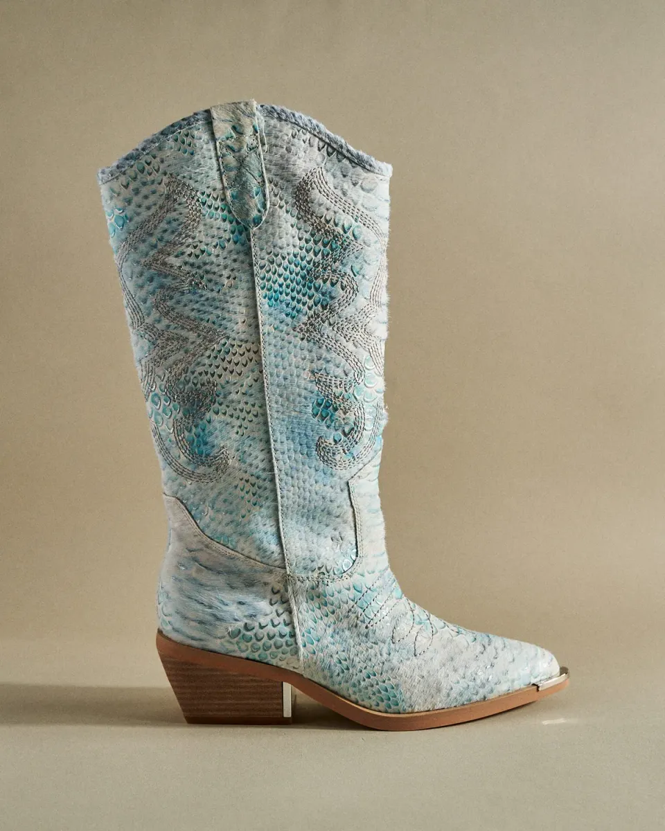Alma en Pena V260254 bottes cowboy turquoise cuir 4 cm