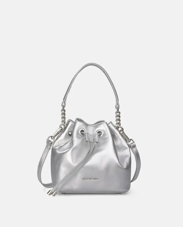 Alma en Pena V26BG019 sac seau cuir argenté bandoulière