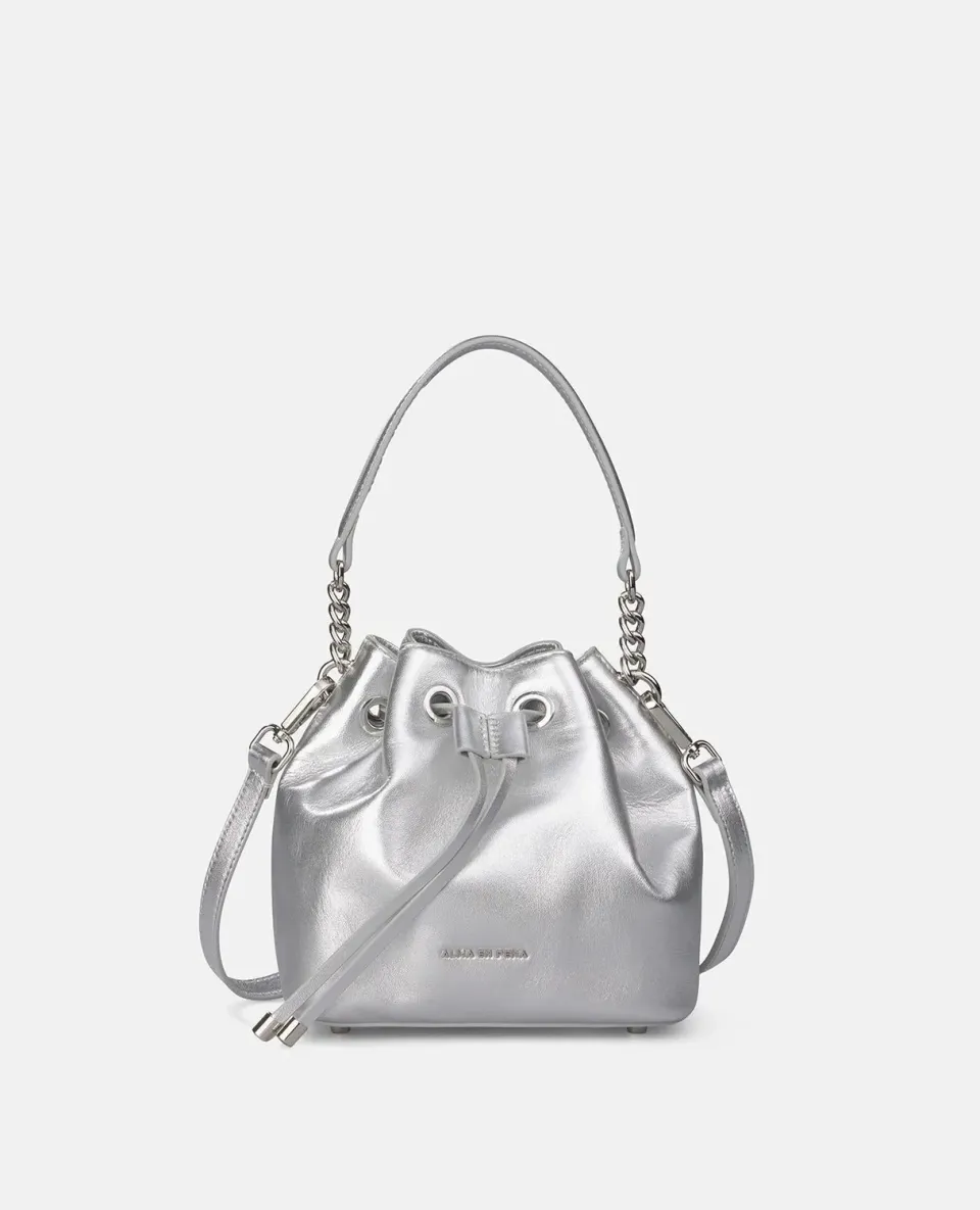 Alma en Pena V26BG019 sac seau cuir argenté bandoulière