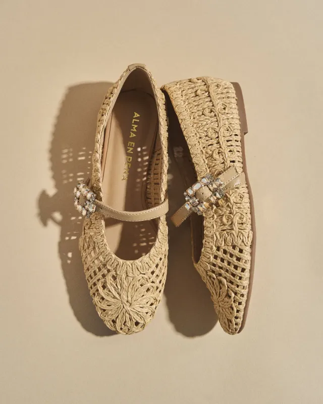 Alma en Pena V261201 ballerines rafia beige pointues