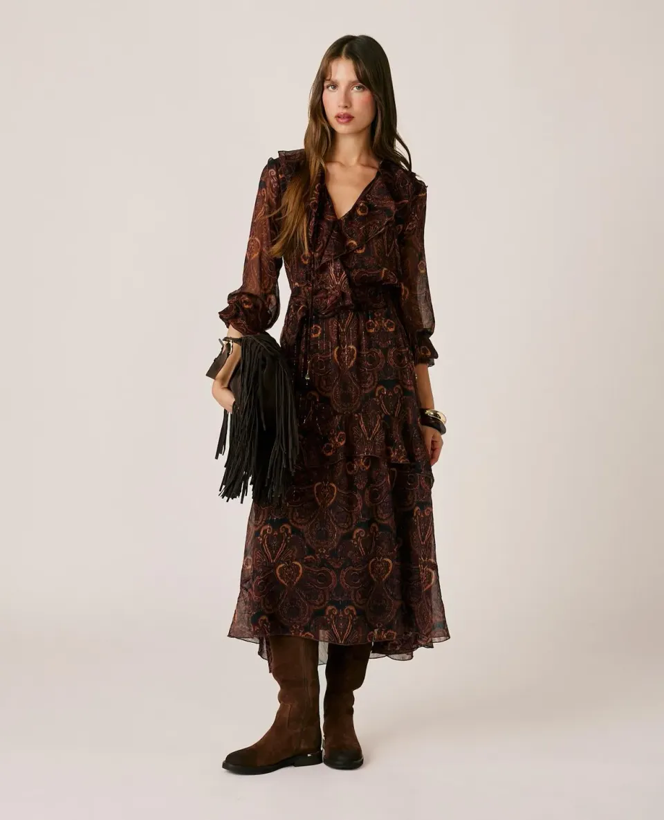 Alma en Pena I26CL0239 robe midi marron volants