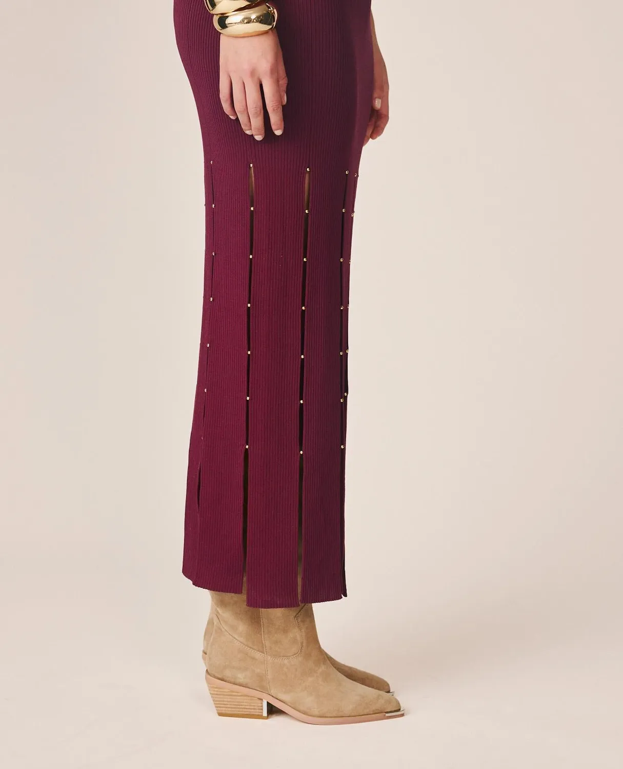 Alma en Pena I26CL0230 robe longue bordeaux maille