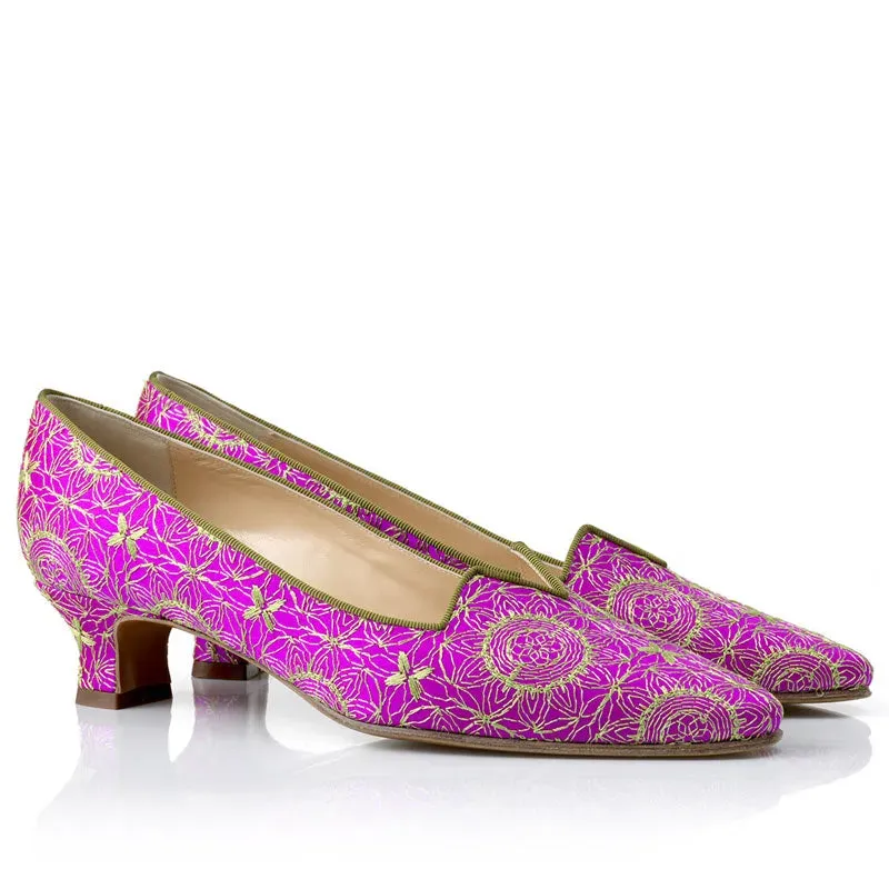 Bégum Paris Marquise escarpins rose brodé talon 4 cm