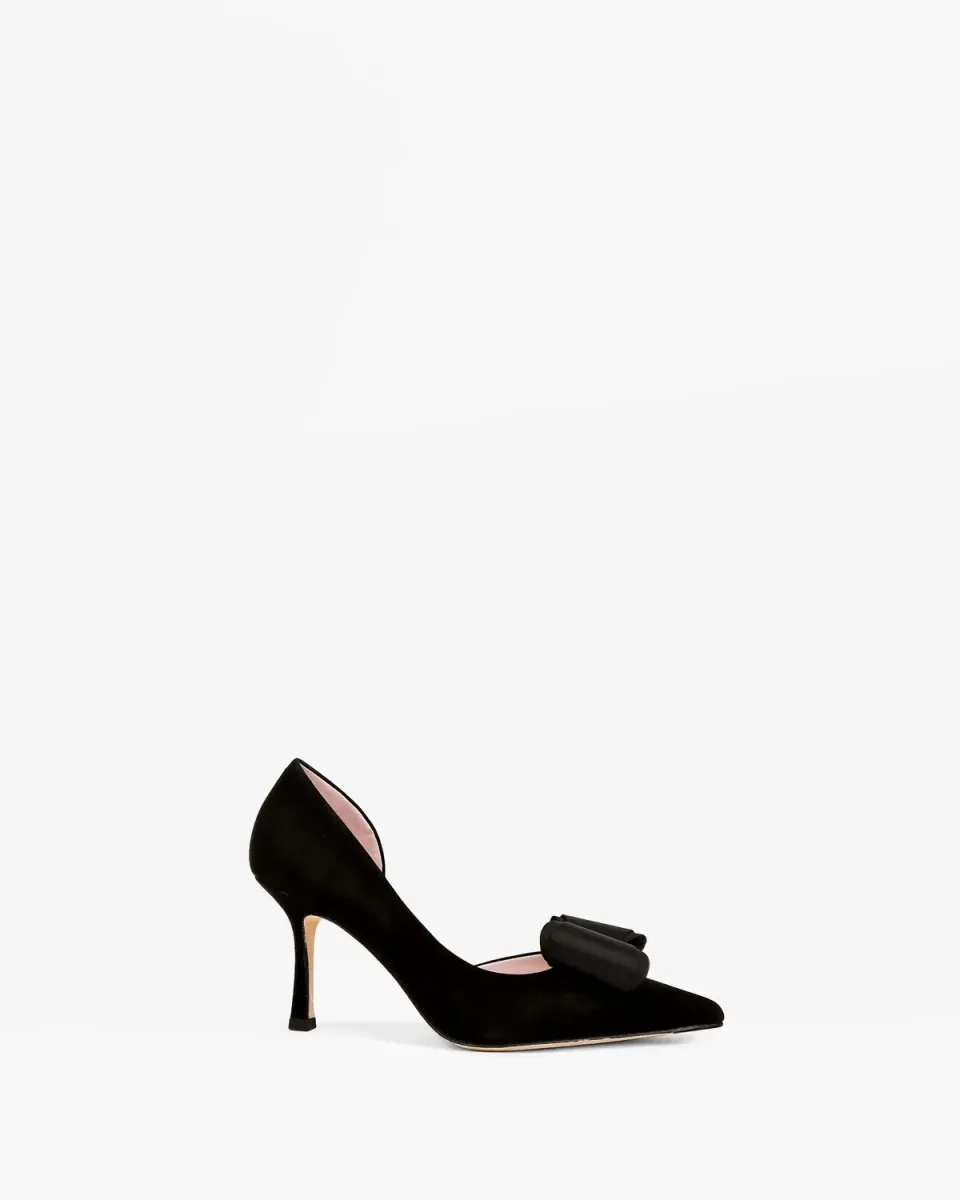 Mi/Mai Iris Black Leather escarpins noir noeud strass