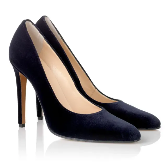 Bégum Paris Trapèze escarpins bleu nuit velours talon 10,5 cm