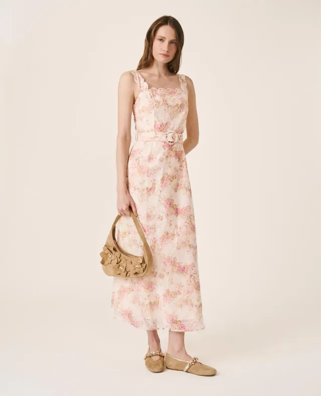 Alma en Pena V26CL0213 robe longue rose floral broderie
