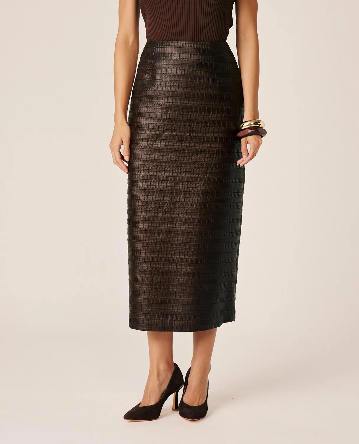 Alma en Pena I26CL1818 jupe midi marron simili cuir