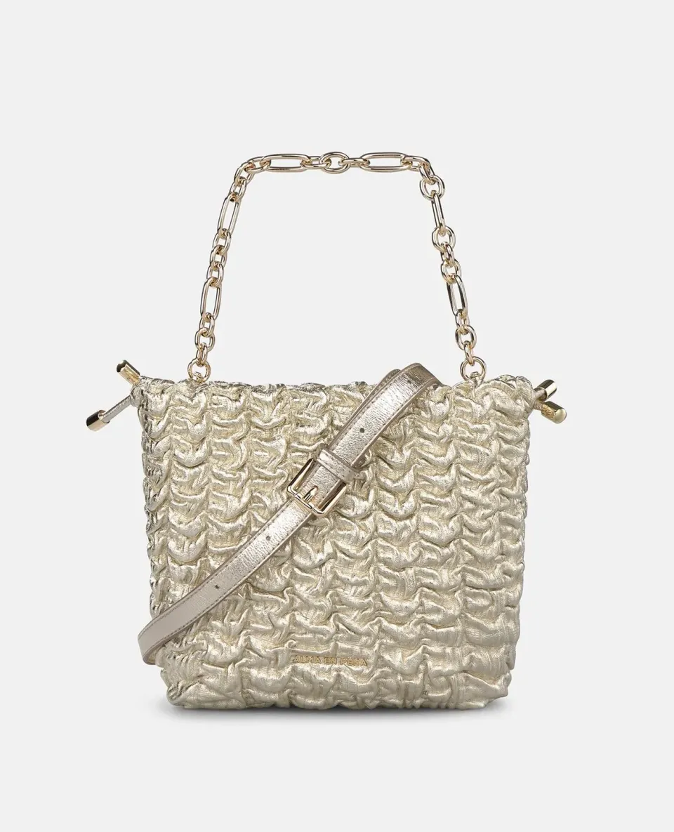 Alma en Pena V26BG042 sac seau cuir doré relief